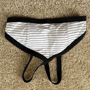 Alia White Striped Kids Brief with Black Trim